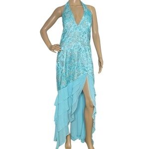 Cassandra Stone aqua prom dress with beads and sequins NWT 14